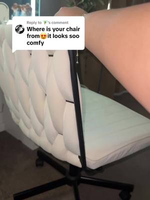 A post by @therealjasminer on TikTok caption: Replying to @🧚🏼 I loooove my chair 🫶🏽 #therealjasminer #fyp #tiktokviralchair #tiktokmademebuyit #crisscrosschair #plusizechair #officechair #officefinds #vanitychair #viralvanity #whsetup #homefinds #vanity #girlgift #teengift 