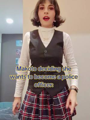 A post by @alittlebitalexia on TikTok caption: why do so many stories insist on making characters become cops when it goes against their whole arc? 😭 toph from atla is another huge example. also makoto girlie I love you but you're a criminal and all your friends hate the police (for valid reason after what they did to joker!!)  #persona5 #persona5cosplay #makotoniijima #makotoniijima #megaconlondon 