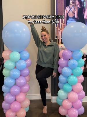 A post by @kristinnicolemiller_ on TikTok caption: This is a must for your next party! In my Amazon under “party favorites”🎈 • I used 2 packs of balloons to make this design (in the link) but you can make these balloon columns as tall or short as you want! • • #partydecor #balloongarland #balloondecor #partyideas #amazonfinds #balloontutorial #ballooncolumns #balloondesign #babyshower #kidsbirthdayparty #kidspartyideas #birthdayparty #partyideasforkids