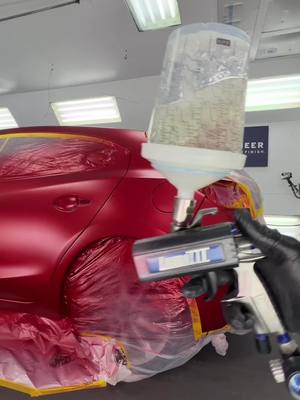 A post by @inlinepaintandbody on TikTok caption: Can’t beat a bright red pearl paint job.  • Link in bio to visit my online store • #paint #bodyshop #bluecollar #painting #satisfying #autobody #car #truck 