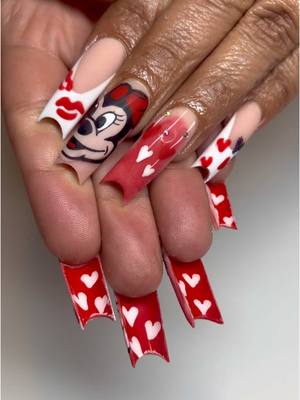 A post by @nailzbylaquinta on TikTok caption: ♥️#MINNIEMOUSEnails ♥️ #nailzbylaquinta #ValentinesDay #valentinesnails 