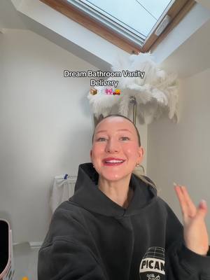 A post by @amelia0livia on TikTok caption: My dream bathroom vanity has arrived 🫧🎀📦 #bathroominspo #Vlog #houserenovation #beauty #housereno #bathroomrenovation #morningvlog 