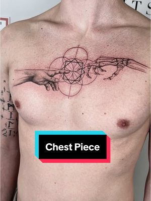 A post by @pmtsketch on TikTok caption: Chest piece #chesttattoo #concepttattoo #tattooconcept #tattooart #tattooartist #microrealism #realismtattoo #handtattoo #bigtattoo #fineline #finelinetattoo #geometricaltattoo #graphictattoo #geometrictattoo