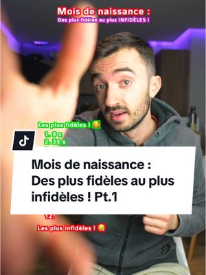 A post by @romiche_ on TikTok caption: Les mois de naissances où les gens sont les plus fidèles en amour VS ceux qui sont les plus infidèles ! 👎 Tu fais parti de quelle team toi ? 😁