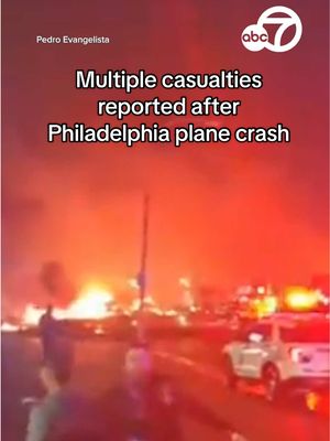 A post by @abc7newsbayarea on TikTok caption: Multiple casualties were reported after a small plane crashed Friday evening in Northeast Philadelphia. It is believed that the plane also possibly hit several buildings and cars in the area. #philly #planecrash #planewreck #northeastphilly  