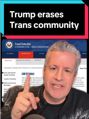 A post by @aravosis on TikTok caption: 31JAN25 #news #fyp Trump has pulled references to the trans community from federal government websites, now referencing the LGB community, which no one has called the community in 20 years. Suggesting the trans people are no longer part of the larger LGBT community. 