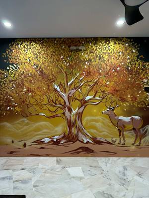 A post by @siveparathy96narayanan on TikTok caption: Golden Tree Wall Art Kindly watsapp us at 01131837498.Thank you 🤗🫶🏻 #muralist #painting #paintingart #mural #artist #goldentree #drawing @@vivagAN @Minnalfm @Raaga @Astro Ulagam 