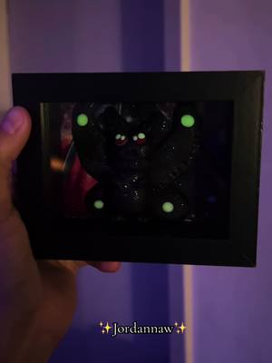 A post by @jordannaw on TikTok caption: Little sculpt in a shadow box #stars #shadowbox #sculpt #cute #mothman #glow #clay #art #cryptid #Love #creatures #moth #sparkle #fyp #viral #tiktok 