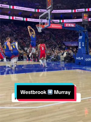 A post by @nba on TikTok caption: Westbrook ➡️ Murray 🔥 #NBA #basketball #RussellWestbrook #JamalMurray #Denver 