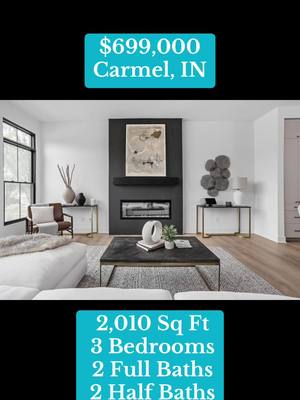 A post by @beenusikand on TikTok caption: Perfect townhome in the heart of  Carmel $699,000  2,010 Sq Ft  3 Bedrooms  2 Full Baths  2 Half Baths  2 Car 3.490% Rate  #townhomes #newconstruction #carmel #greenwoodindiana #desifoodtiktok #desifoodtiktok 