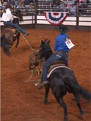 A post by @teamropingjournal on TikTok caption: The kids are doing it big 👀 Reigning @resistol1927 Rookie Header of the Year Tyler Tryan and Denton Dunning won Round 1 of Bracket 5 last night with a 3.9 for $2,300 a man. Full results and more at the #linkinbio  