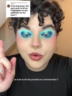 A post by @_stayweiird on TikTok caption: Réponse à @Esélie  - Palette Lins X Blend Bunny X Glisten Cosmetics  - Crayon Kaleidos « Night of Création »  - Mascara coloré Glisten Cosmetics « Sky blue »  - Highlighter Kaleidos « Space age Gifted » Voilà hihi 