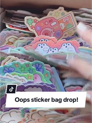 A post by @stickyriceco on TikTok caption: Each bag has 5 B-grade (OOPS) stickers and they’re completely random!! We have a lot of bags this time around 😅😂 #stickers #stickershop 