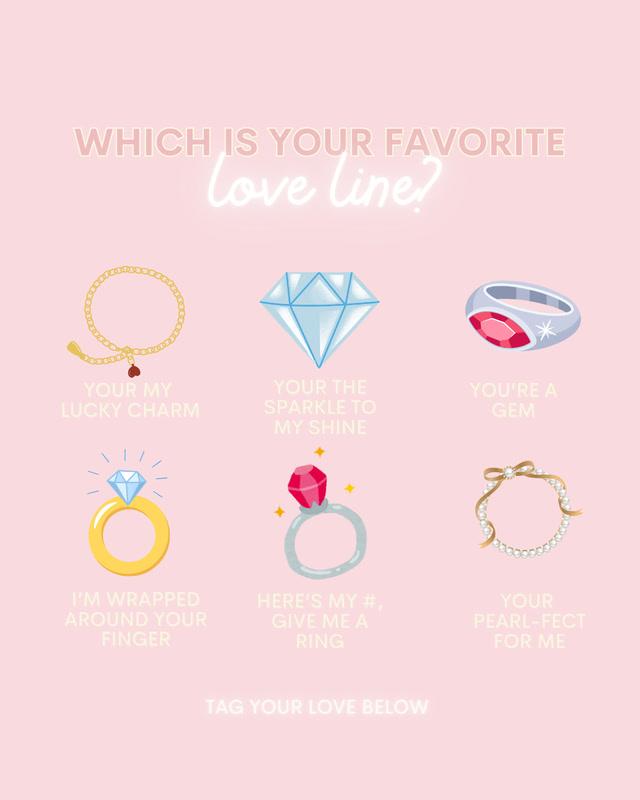 A post by @superjeweler on TikTok caption: Which one of these love lines are you using this Valentine's Day?💭💌 Let us know in the comments!! #superjeweler #lovepuns #nycjeweler #jewelrylover