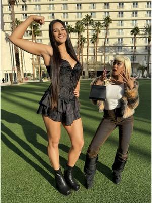 A post by @pinkydollreal on TikTok caption: I met the tallest woman in LAS VEGAS  #StrongWoman💪🏻💪🏾 @Marie Temara  #pinkydoll #marietemara #fyp #foryoupage #ptp #pourtoipage #viral #viral #lasvegas #npc #npcqueen #lasvegas 