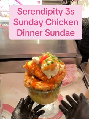 A post by @dylanlemay on TikTok caption: Sunday chicken dinner Sundae @Serendipity 3 #nyc #nycfood #chickentenders #nachofries 