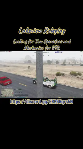 A post by @bryantdavis91 on TikTok caption: Vanessa’s Towing & Recovery arriving on scene for a SDOT assist. Glad to be able to help the citizens of San Andreas. #lakeviewrp #fivemroleplay #towingandrecovery #wewantyou #joinus 