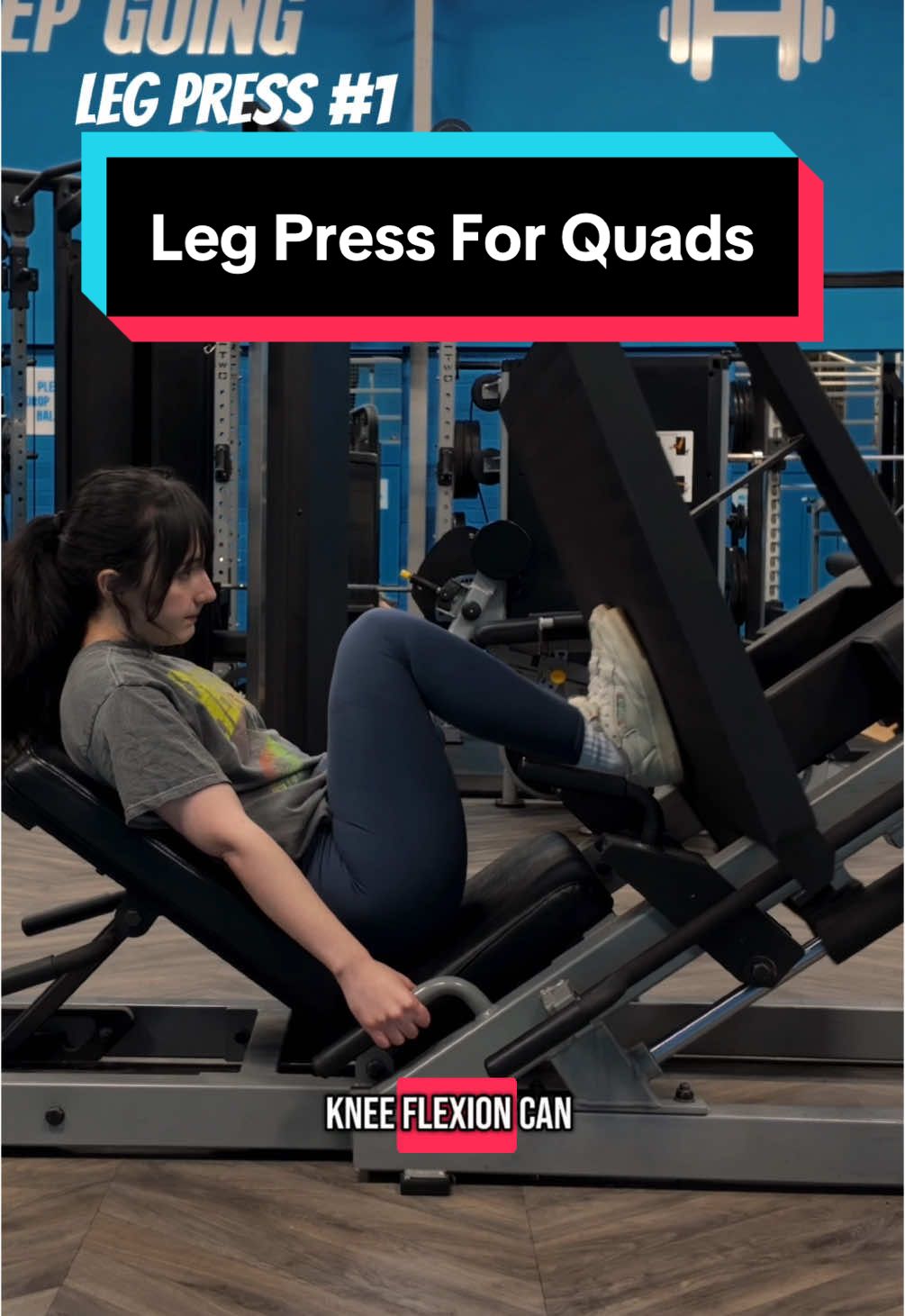 A post by @amymichellefitness on TikTok caption: The quads are the only muscles that extends the knee, therefore if the knee is extending, the quads are contributing. This goes for squat and lunge variations too.  Deep ROMs are not necessarily better. While there may be other reasons to train a deeper ROM (e.g. standardising form or maintaining/improving flexibility) it *does not* lead to more quad growth.  #legdayworkout #quadgains #legpress #biomechanics #sciencebasedtraining 
