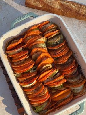 A post by @zoebarriesode on TikTok caption: winter ratatouille!! updated recipe on RD now serves with toasted ham & cheese baguette (the cod was mid) #recipes #dinner #ingredientprep 