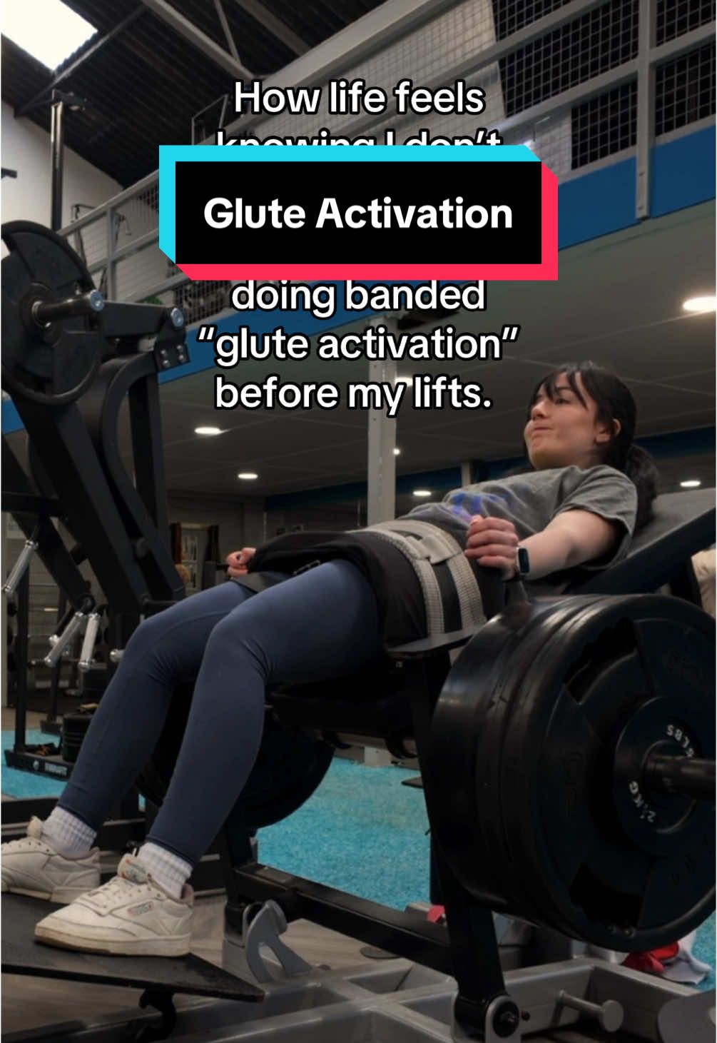 A post by @amymichellefitness on TikTok caption: Most of us don’t have hours to train in the gym, so why spend time doing something that doesn’t work?  Booty band exercises don’t “activate” the glutes; all you really need for muscle activation is a couple of warm-up sets.  #gymvibes #glutesworkout #gluteactivation #musclegrowth #creatorsearchinsights 