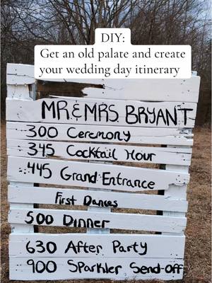 A post by @melanie_rosee_ on TikTok caption: Save money on those handouts and let your guests snap a picture of the itinerary instead #2025bride #2025wedding #wedding #bride #weddingbudget #fyp 