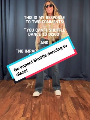 A post by @midlifeshuffle on TikTok caption: No impact shuffle dancing to disco!!  #Shuffle #shuffledance #shuffletutorial #learntoshuffle #beginnershuffler #howtoshuffle #midlifeshuffle 