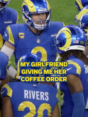 A post by @rams on TikTok caption: "just a small coffee, thanks" - me #nfl #larams #starbucksorder