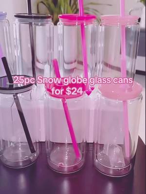 A post by @jchcreationswholesale on TikTok caption: 25pcs snow globe cans with plugs for $24 💕 #tumblers #SmallBusiness #sublimationtumblers #snowglobetumbler #snowglobe #snowglobecup 