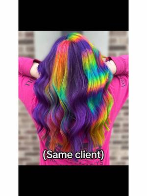 A post by @theresavandamstylist on TikTok caption: Same head of hair, 5 years apart🌈🩷 #hairstylist #fyp #foryoupage #hairtok #vividhair #coloredhair #haircolor 