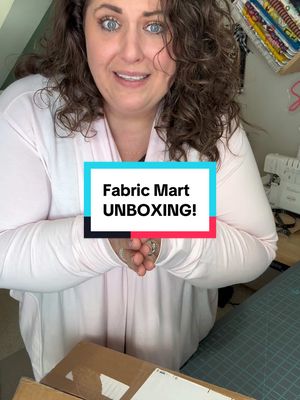 A post by @shesewsseams on TikTok caption: I LOVE @fabricmart 🩷🧡 It’s one of my very favorite stores to shop for garment sewing!  Let’s unbox my latest order together! #fabricunboxing #sewingfabric #knitfabric #fabricstore #fabricmart #sewing #garmentsewing 