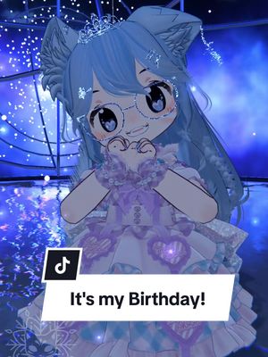 A post by @ayayathefoxo on TikTok caption: Ta-da! 🎉🧁🍭 #bday #chibi #birthdaygirl #vtuber #vrchat #vrcommunity #feb5 #foryou #fyp #ayaya #foxo #blue #foxtuber #fox #vrc #vtuber #jpop #idol  #cute 