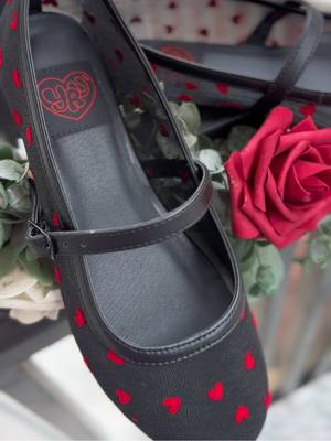 A post by @yrushoes on TikTok caption: Sweet & romantic vibes with the Helena Hearts in black/red!🖤❤️ Perfect for a touch of love to your look!❤️🖤 #yrushoes #shoes #lovecore 