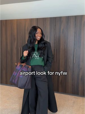 A post by @fatoufall on TikTok caption: Airport look for NYFW!  Ty @FRAME BRAND for my new sweater :)  #airportoutfit #modestfashion #modestfashioninspo #grwm #blackgirltiktok #blackgirltok #letsgetdressed #getreadywithme 