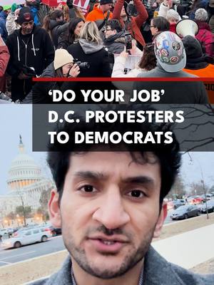 A post by @zeteonews on TikTok caption: Rep. Rashida Tlaib: ‘Let's support the protests. Let’s demand the movement.’ Thousands of people protested in Washington against the Trump administration’s attacks on government agencies — with many demanding a stronger response from Democrats. Zeteo’s @prem_thakker took in the scenes and spoke with Reps. Rashida Tlaib and Delia Ramirez about the fight. Subscribe to zeteo.com for more unfiltered journalism.