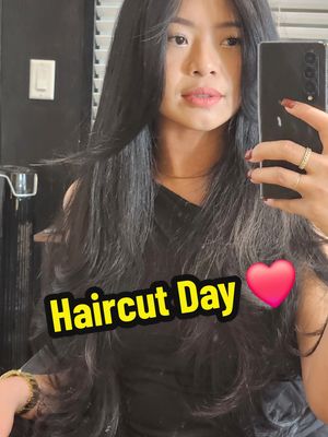 A post by @aphyliciousv on TikTok caption: It's a salon day. Come with me as I go and get my haircut done by the best ❤️  @valeria.hairstylist ... #curtainbangs #layers #fyp #hair #haircut 