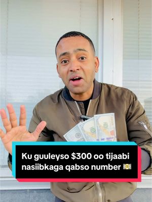 A post by @ahmedadaani on TikTok caption: Ku guuleyso $300 oo tijaabi nasiibkaga qabso number 💵. #ahmedadaani #hamdaabdull #tiktoksweden🇸🇪 #videoviral #somalitiktok 