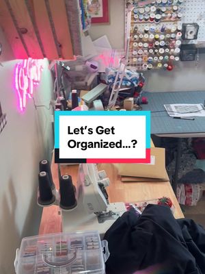 A post by @shesewsseams on TikTok caption: Cleaning Daaaaay!  I think I’m just meant to live in clutter.  It’s my destiny. 🤣🤣🤣 #sewingroom #sewingspace #quilting #sewingorganization #cleaningday 