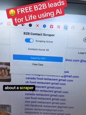 A post by @marcinteodoru on TikTok caption: I just made a Chrome extension using no code AI to scrape email addresses and contact information for any business and any niche. I used cursor ChatGPT and copy coder to do it in less than 10 minutes. If you’re looking to grow your business agency, sass business or anything else that needs leads and lead generation this is a must video. Comment no code and I will send it over to you. And make sure you join our new code AI army community.  ##AI##ArtificialIntelligence##NoCode##Dev##Development##Automation##Agents##Replit##Cursor##Bolt##Lovable##WindSurfer##VO##saas##software##build##marcinai##nocodearmy##nocodeaiarmy##Leads##lead##B2B##LeadGeneration