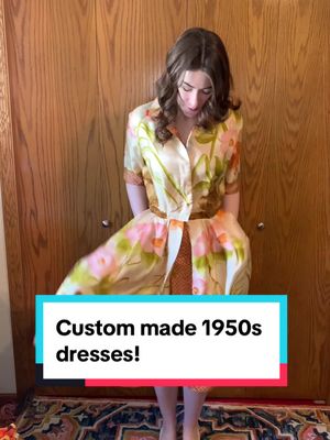 A post by @gabis_vintage on TikTok caption: CUSTOM MADE 1950s dresses- Done at a “custom salon” of course! 💕 #vintage#vintagefashion #fashionhistory #1950sdress #1950sfashion #creatorsearchinsights 