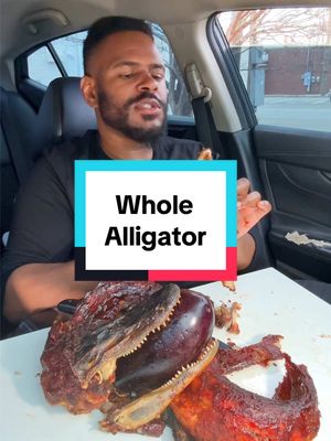 A post by @mr.chimetime on TikTok caption: I Ate A WHOLE Alligator 🐊🤯🔥… #ncfoodie #foodreview #foodcritic #alligator