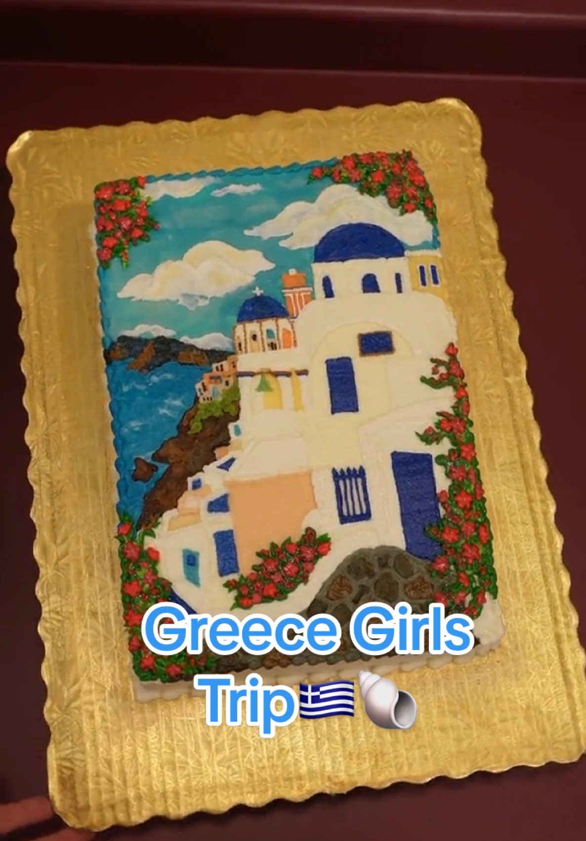 A post by @savsgotcake on TikTok caption: Pulling this cake from the archive to celebrate that our Greece trip has reached the minimum travelers!🇬🇷🐚 Earlybird spots are sold out, but we still have room for a few more, so if you're thinking of joining check the link in bio to reserve your spot. Bookings with a deposit close on 2/21 and officially close to new travelers on 3/23 Message me if you have any questions! So excited to see you there💙✨ #cakedecorating #cakedecorator #sheetcake #cakeideas #girlstrip #travel #greece 