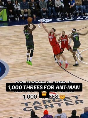 A post by @timberwolves on TikTok caption: 1K THREES FOR ANT-MAN 🤯 #NBA #minnesota #timberwolves #anthonyedwards 