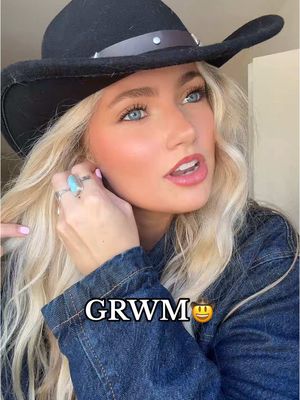 A post by @kambriella on TikTok caption: Hat or no hat?? #grwm #grwmoutfit #cowboyboots #countryoutfit #denimondenim 