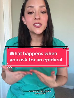 A post by @labor_junkie_rn on TikTok caption: A LOT of people use epidurals for labor pain management… so why are we not talking about what happens when you are ready to get it?! That’s where i come in 😘❤️ ##pregnancy##baby##nurse