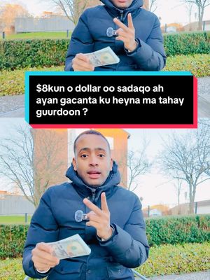 A post by @ahmedadaani on TikTok caption: $8kun o dollar oo sadaqo ah ayan gacanta ku heyna ma tahay guurdoon ?