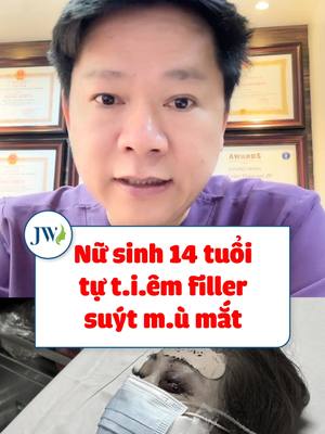 A post by @drdung_jw on TikTok caption: Bác sĩ Tú Dung CẢNH BÁO KHẨN từ vụ nữ sinh 14 TUỔI suýt MẤT THỊ LỰC vì TỰ BƠM FILLER nâng mũi tại nhà #benhvienJW #bacsiTuDung #tiemfiller #nangmui #tintuc #canhbao #fyp #xuhuong #filler