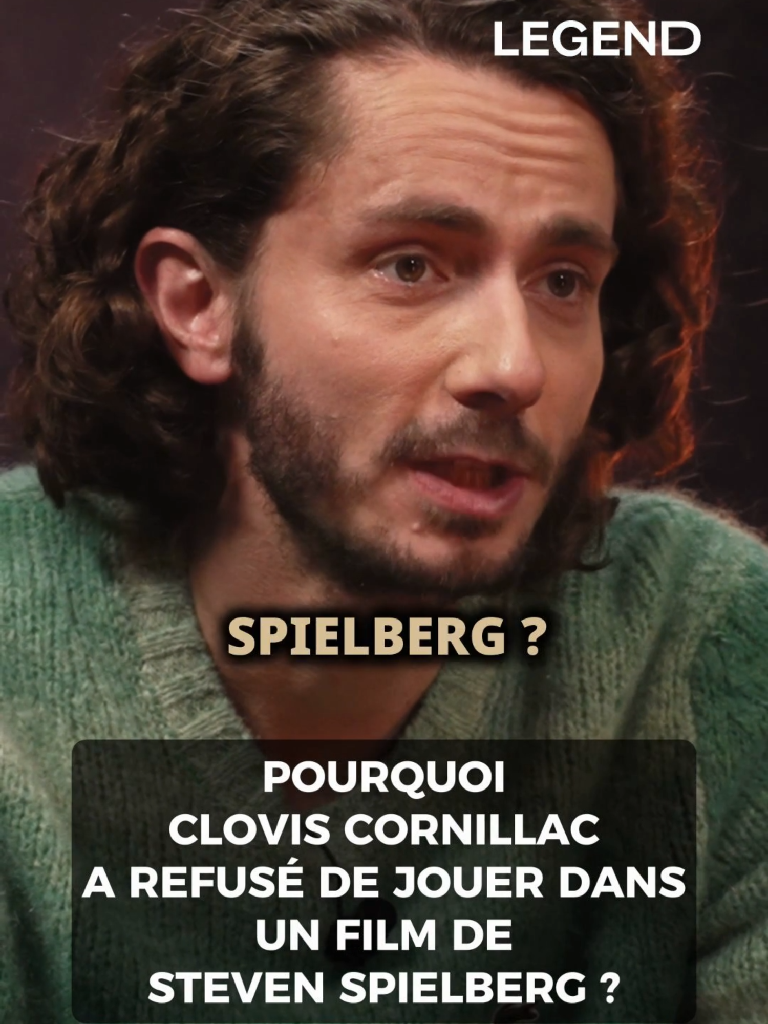 A post by @legend on TikTok caption: Pourquoi Clovis Cornillac a refusé de jouer dans un film de Steven Spielberg ⬆️ Disponible sur YouTube et en podcast sur toutes les plateformes 🎬 #legend #legendmedia #guillaumepley