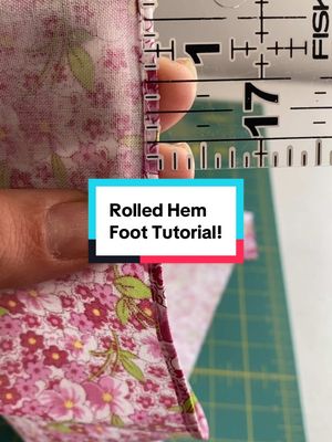 A post by @shesewsseams on TikTok caption: Today I’m talking about the Rolled Hem Foot.  This presser foot certainly has its place in the sewing room toolkit.  Here’s how I use mine! #Rolledhem #hem #sewingtutorial #sewingdiy #sewinghacks #presserfeet 