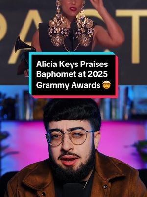 A post by @nikkeswani on TikTok caption: Alicia Keys Praises BAPHOMET At The 2025 Grammy Awards 🤯🎶👹 … #christiantiktok #aliciakeys #grammys #fyp 