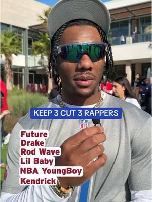 A post by @nygiants on TikTok caption: Which 3 rappers is Malik keeping? 🤔 #rap #maliknabers #rappers #future #drake #rodwave #lilbaby #nbayoungboy 